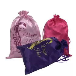 Custom Satin Drawstring Bags for Hair Extensions and Wigs with Private Logo