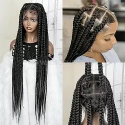 Criss Cross Parting Micro Box Braids Braided Wig Full Lace 36 Inches