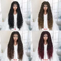 Goddess Butterfly Locs Braided Wig With Curly Ends 9x6 Lace 32 Inches