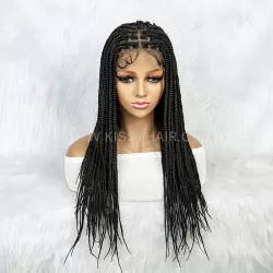 Grid Parting Micro Box Braids Braided Wig Full Lace 24 Inches