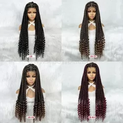 Knotless Goddess Box Braided Wig With Curly Ends Full Lace 36 Inches