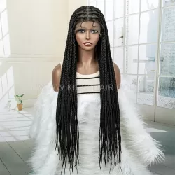 Peruca Trançada com Micro Box Braids Sem Nó Laço Frontal Completo 36 Polegadas