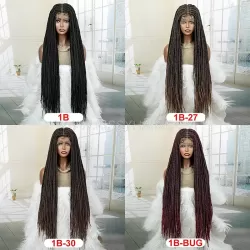 Peruca Trançada com Micro Box Braids Sem Nó Laço Frontal Completo 36 Polegadas