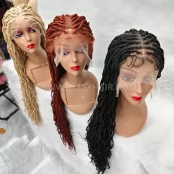 Knotless Wavy Micro Box Braids Braided Wig Full Lace 32 Inches