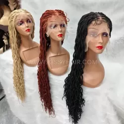 Knotless Wavy Micro Box Braids Braided Wig Full Lace 32 Inches