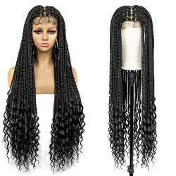  Full Lace Knotless Box Braids with Water Wave Braided Wig 36” Wholesale