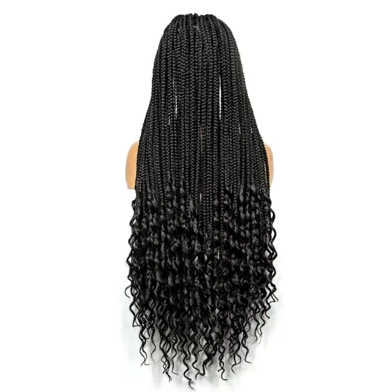 Full Lace Knotless Box Braids with Water Wave Braided Wig 36” Wholesale