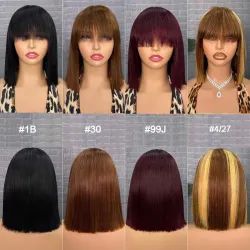 Raw Human Hair Bang Bob Wig
